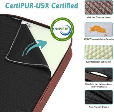 Ортопедичне ліжко для собак маленьких порід, водонепроникне диван-ліжко з бортиками, з підтримуючою піною, зручне ліжко для домашніх тварин з знімним, пральним чохлом, водонепроникний наповнювач, антиковзаюче покриття (107 x 76 x 19 см, Колір: Коричневий)