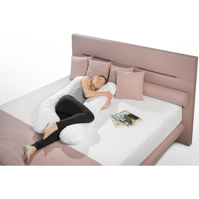 Подушка для вагітних та для сну на боці Sleepling U-подібна, 140x75x20 см, біла, знімний чохол 100% бавовна, прати при 60°C, сертифікат OEKO-TEX, вироблено в ЄС