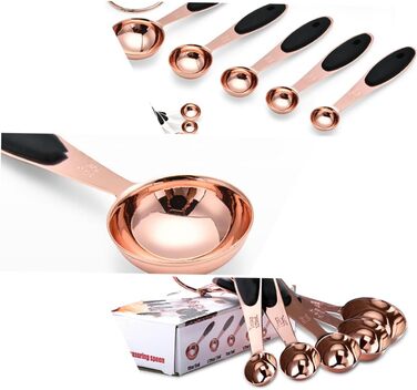 Cieeo Measuring Spoon Set in Rose Gold Kitchen/Baking Utensils Stainless Steel Spoons for Dry and Liquid Ingredients, Home Use, Spoons with Engraved Handle, Stackable Storage