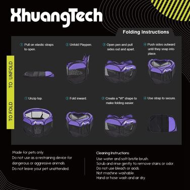 Клітка-манеж для тварин XhuangTech: собаки, коти, цуценята, 80x80x58,4 см, м'яка тканина, портативна, складна, для дому та вулиці, фіолетовий/чорний