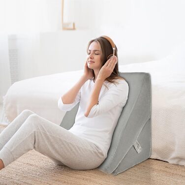 Підголовник GOPLUS для ліжка: подушка для читання, подушка для відпочинку, з піною з пам'яті, знімний чохол, подушка для ніг, подушка для спини, ергономічна з ручкою, подушка для вен, подушка для відпочинку для дивану/крісла, 54x32x50,5 см (Сірий)