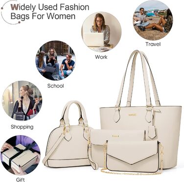 Bagsure Сумка жіноча бежева 4 в 1: сумка-шопер, сумка на плече, для офісу, школи, подорожей, покупок - подарунковий набір