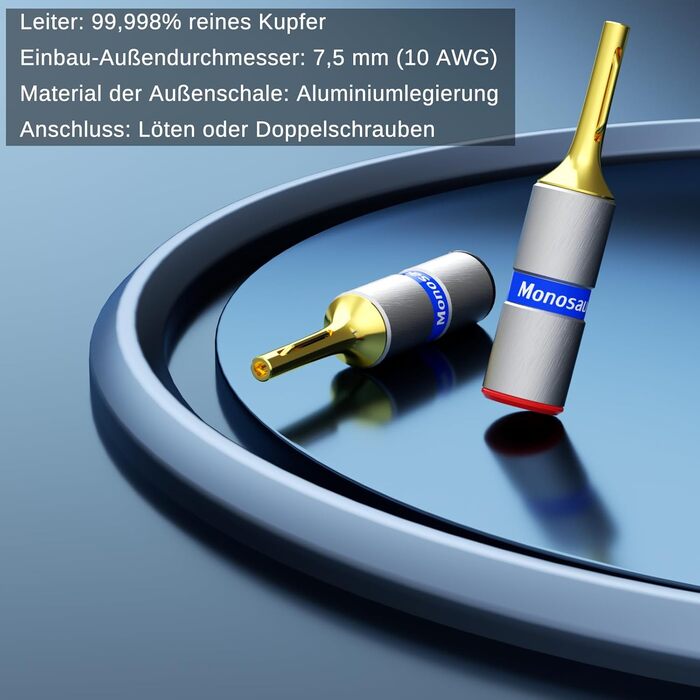 Комплект бананових роз'ємів Monosaudio B806 (8 шт.), позолочені затискачі для акустичних кабелів, домашнього кінотеатру та AV-ресиверів