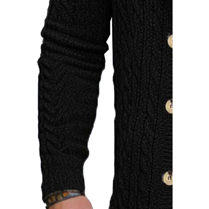 Чоловіча в'язана жилетка з коміром-шарфом, довга жилетка, з ґудзиками, в'язана з ефектом скручування, чорна, розмір L