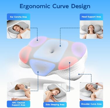 Подушка Ecliptron з піною з пам'яті: ергономічна подушка для шиї, дихаюча, знімний чохол, для тих, хто спить на боці, спині та животі (сіра)