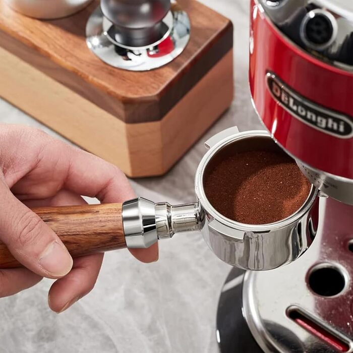 Бездонний портафільтр 51мм з ситом для еспресо, 3 вушка, сумісний з Delonghi Dedica EC680/EC685, нержавіюча сталь, дерев'яна ручка, бариста аксесуар