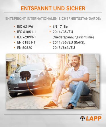 Кабель зарядки LAPP Mobility Typ 2 22 кВт, 7м - для електромобілів, 32А, 3-фазний, IP55, оранжевий