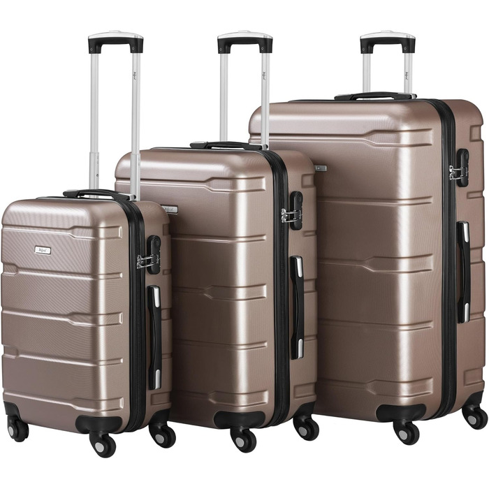 Набір валіз Zelsius 4 шт. з ABS, з кодовим замком, 4 колеса, внутрішній роздільник | Набір валіз з жорсткою оболонкою, великі валізи, багаж, ручна валіза (шампань, 3 шт.)