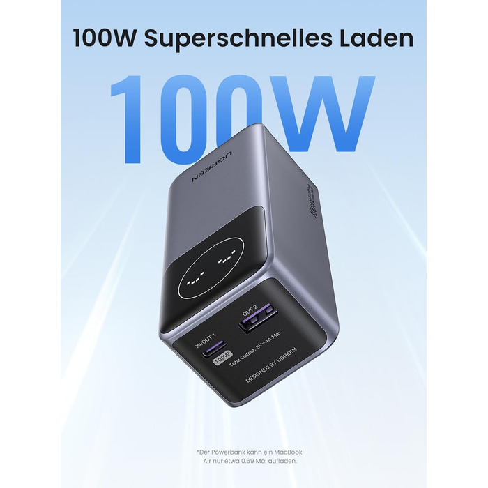 Power Bank UGREEN Nexode 12000mAh 100W з 2 портами, цифровим дисплеєм, USB-C PD 3.0, сумісний з iPhone, Galaxy, iPad та іншими пристроями