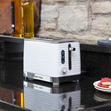 Russell Hobbs Toaster [for 2 slices] Inspire White with high-quality high-gloss finish (extra wide toast slots, including bread roll attachment, 6 browning levels + defrost & reheat function) 24370-56