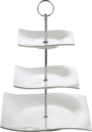 Maxwell & Williams RP11703 3-Tier Etagere, Square Plates, White Porcelain, Motion, Curved Corners – Gift Box