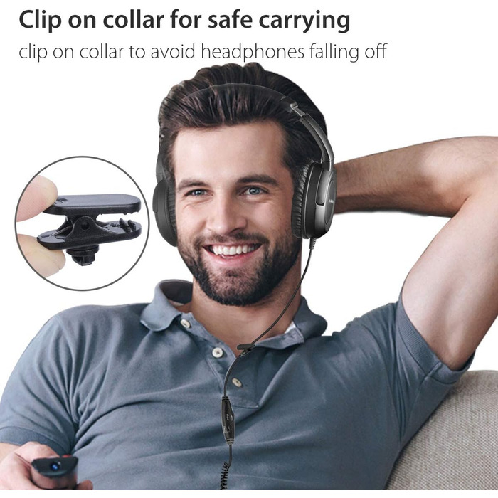 Навушники Avantree HF039 Over Ear для телевізора з довгим кабелем (5м), HiFi стерео, 3.5mm аудіовихід, регулювання гучності