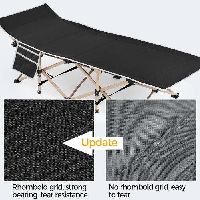 Ліжко гостьове Yaheetech складане, кемпінгове, з бічною кишенею та сумкою для транспортування, до 150 кг (Чорне)