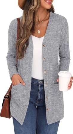 Жіночий в'язаний кардиган Grecerelle з довгими рукавами, сірий, з кишенями та V-подібним вирізом, XL