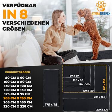 Водонепроникний килимок для собак - міцний захист для дивану та ліжка - нековзкий, підходить для великих собак - можна прати в пральній машині - 205 x 130 см - чорний