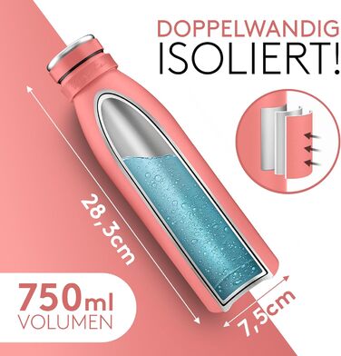 Термофляга Vezato Edelstahl 750 мл корал, ізольована, нержавіюча сталь, BPA-free, для газованих напоїв, екологічна