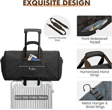 50L Unisex 3-in-1 Convertible Garment Bag Canvas Clothing Bag Suit Bag Carry On Garment Bag with Toiletry Bag for Travel, Short Trips, and Business Trips - Storage