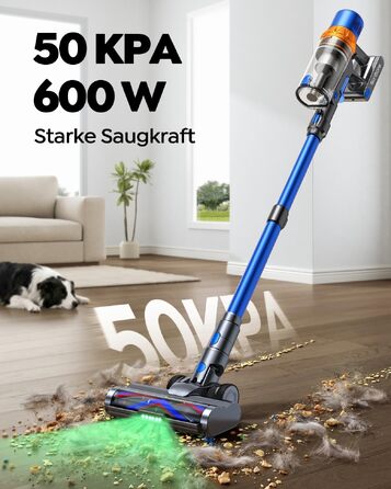 Акумуляторний бездротовий пилосос SunSare 600W, 50000Pa, 65 хв роботи, з гнучким шлангом 1м, аромафункцією та автоматичним режимом для килимів, твердих підлог та шерсті тварин