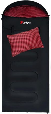 Спальний мішок для дорослих – широка прямокутна модель на 3 сезони з кишенею та сумкою для перенесення, 300 г/м² бавовна, водонепроникний, для кемпінгу, дому та відпочинку на природі, блискавка з правого боку