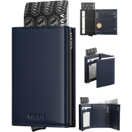 Чоловіче шкіряне картхолдер VULKIT з RFID-захистом, відділенням для грошей та візитки (блакитний)
