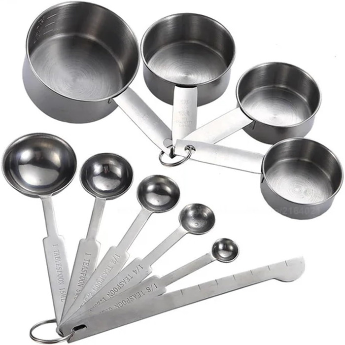 8/10-Piece Stainless Steel Measuring Cups and Spoons Set, Stackable Measuring Spoons, DIY Tools, Kitchen Accessories (10 Pieces)