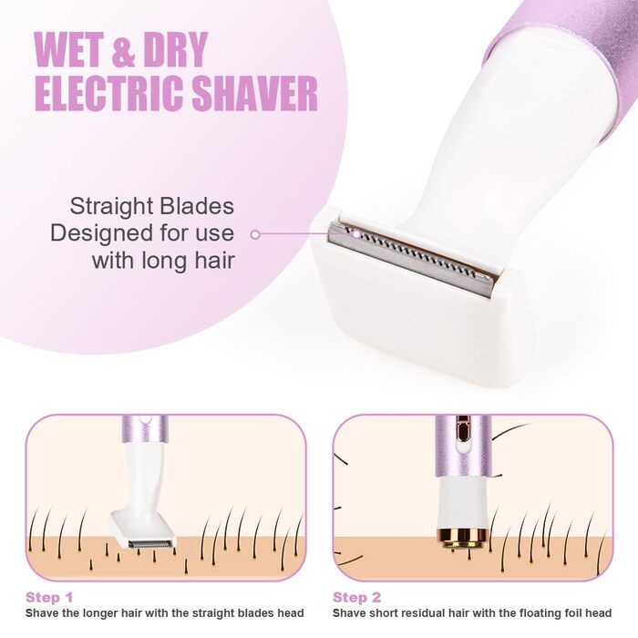 Електричний жіночий бритва ACWOO 4-в-1: для обличчя, носа, під пахвами, в зоні бікіні. USB-зарядка, колір: світло-фіолетовий