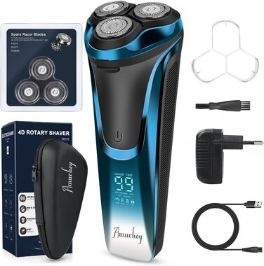 Електричний чоловічий бритва з 3 насадками, зарядним пристроєм та чохлом для подорожей, Snapbuy. Вологостійкий бритва IPX7 для сухого та вологого гоління, з прецизійним тримером та функцією стрижки бороди. Час роботи: 99 хвилин.