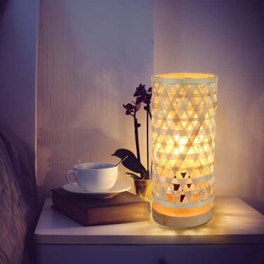 Сучасна LED лампа Depuley на стіл, бамбук та дерево, круглі, з абажуром з ротангу, 60 Вт, патрон E27, нічник, лампа для читання, для спальні, дитячої кімнати, з лампою (Rund-2)