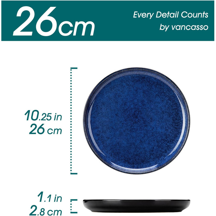 Vancasso Starry Blue 24-Piece Stoneware Dinnerware Set for 6 - Complete Tableware Set with Plates, Bowls