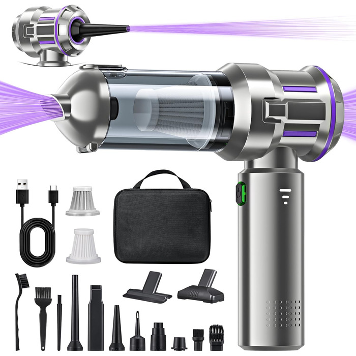 Бездротовий ручний пилосос RABIGALA 4-в-1, 25000PA, акумуляторний, для автомобіля та дому, електропілювач, фіолетовий