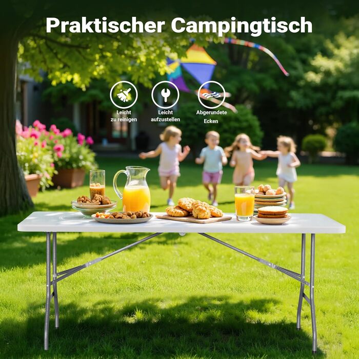 Складний кемпінговий стіл Wiltec 122x60x75 см з ручкою для перенесення - для пікніка, саду, вечірок