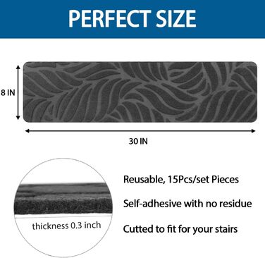 GOYLSER Non-Slip Stair Treads for Wood Stairs - 15 Piece Set (76x20cm) - Felt Self-Adhesive Indoor Stair Mats