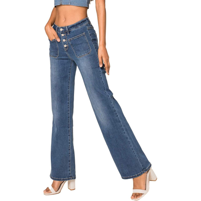 Джинси жіночі Nina Carter P139 Bootcut висока талія, блакитні, з ефектом потертості