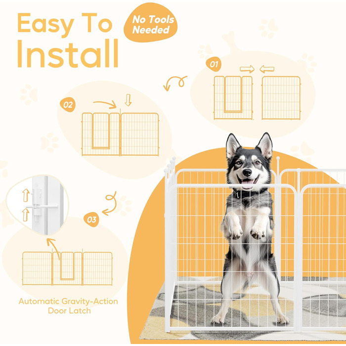 Клітка для собак, 101,6 см, 8 панелей, міцна металева, для дому та саду, кемпінгу, двору, автодому, захисний забір, приватність, тераса, білий колір