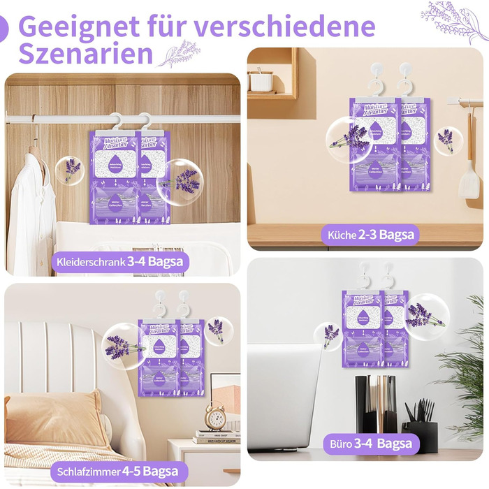 Boadw 20x230G Hanging Air Dehumidifier with Fragrance, Closet Moisture Absorber for Basements, Bedrooms, Bathrooms, Against Moisture Anti-Mold Deodorizing Drying Bag – Lavender