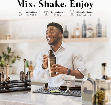 Набір бармена BARE BARREL®: 14 предметів для приготування коктейлів, шейкер Schuster (680 мл), аксесуари для бару, 35 рецептів, подарунковий набір