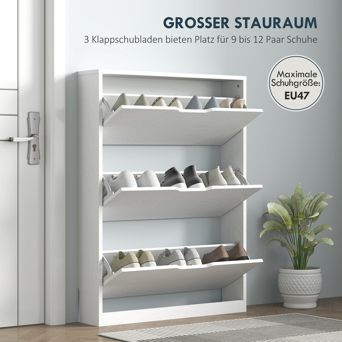 HOMCOM Shoe Cabinet with 3 Flaps, Shoe Rack, Shoe Bin Narrow Shoe Chest for 9-12 Pairs of Shoes 80 x 17 x 108 cm, White | Aosom