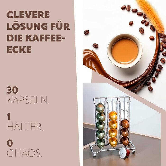 Тримач для капсул Nespresso Bremermann, підставка-диспенсер для 30 кавових капсул, сріблястий