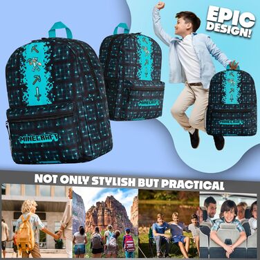 Рюкзак Minecraft для дітей, шкільний ранець з сітчастою кишенею та м'якими лямками - подарунок для хлопчиків, блакитний