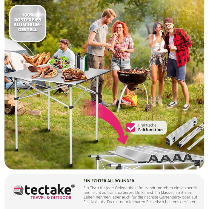 Складний алюмінієвий стіл Tectake для кемпінгу, саду та тераси 70x70x70 см (Модель 401169)