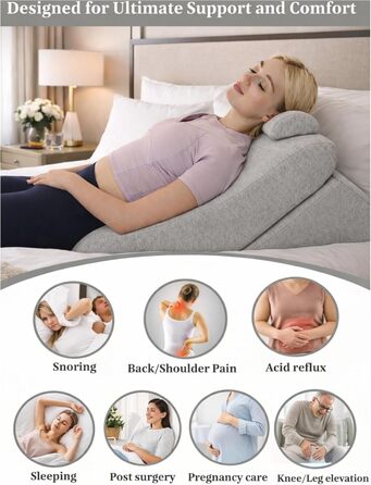 Подушка для спини Lesekissen з регульованою підголовником, з піною з пам'яті, знімний чохол, дихаюча та неслизька, з ручкою - трикутна для спини, шиї та ніг - 60 x 50 x 30 см