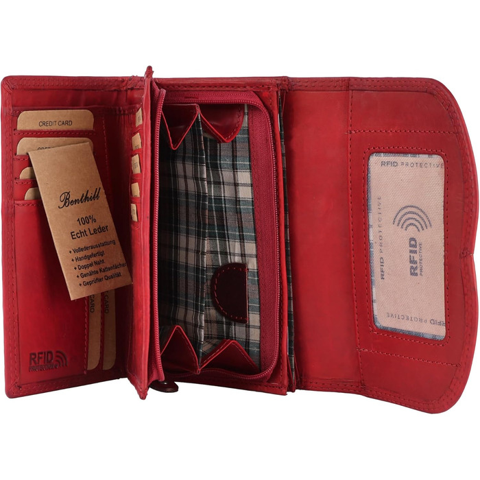 Benthill Women's Wallet Genuine Leather - Wallet with RFID Protection - Wallet with Many Card Slots - Genuine Leather Vintage Women's Wallet including Gift Box, Color: Red