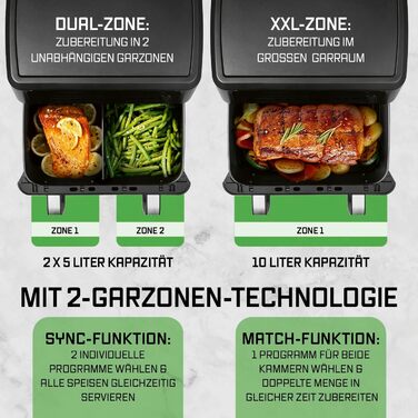 Фритюрниця готувальна повітрям Gourmetmaxx AirGenius 9 л (2 x 4,5 л) з 8 програмами | 2 камери для одночасного приготування | Сенсорний дисплей, для 8 осіб
