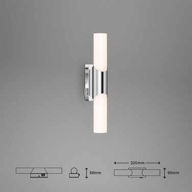 Briloner Leuchten - LED Bathroom Light, IP44 Bathroom Lamp, 11 Watt, 1300 Lumens, 4000 Kelvin, Chrome-White, 470x65x68mm (LxBxH)