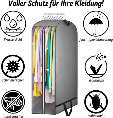 Чохли для одягу, 2 шт. - сірі, 110x60x25 см, з блискавкою. Захист від пилу та комах. Ідеально для зберігання та подорожей