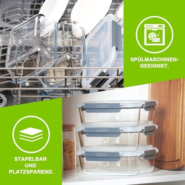 Набір контейнерів VonShef для зберігання продуктів – 10 шт., 1050 мл та 370 мл, придатні для духовки та мікрохвильової печі, мийки в посудомийній машині, герметичні та витікання, ідеальні для приготування їжі наперед