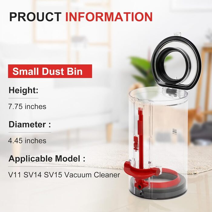 Transparent Dust Collector Bin for Dyson V11, V15, SV14, SV15, SV22 - HEPA Filter Included, Replacement Parts & Accessories