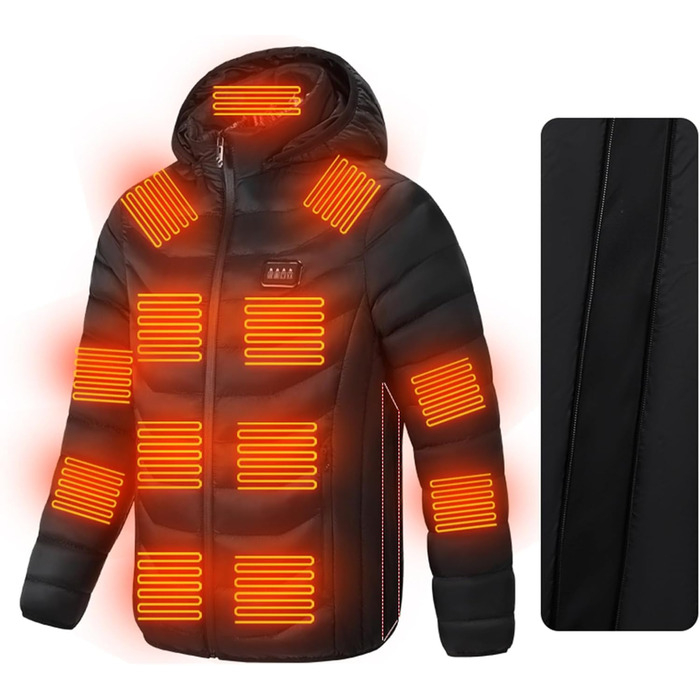 Обогрівальна куртка для чоловіків та жінок з капюшоном, тепла куртка-пуховик, зимова куртка для активного відпочинку, полювання, мотоциклів, кемпінгу, чорного кольору, XL