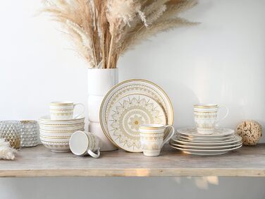 CreaTable Серія MANDALA GOLD - Чорний, 16-частинний набір посуду, Комбінований сервіз з кераміки, підходить для миття в посудомийній машині та для мікрохвильової печі, преміум-якість