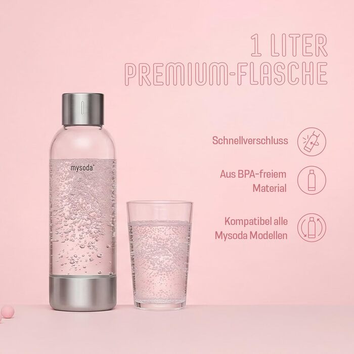 Mysoda Ruby 2 рожевий - содовий апарат для газування води з алюмінієвою пляшкою 1л (без балону CO2)